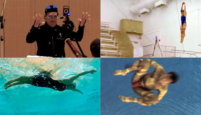 athletes and a conductor in motion capture suits