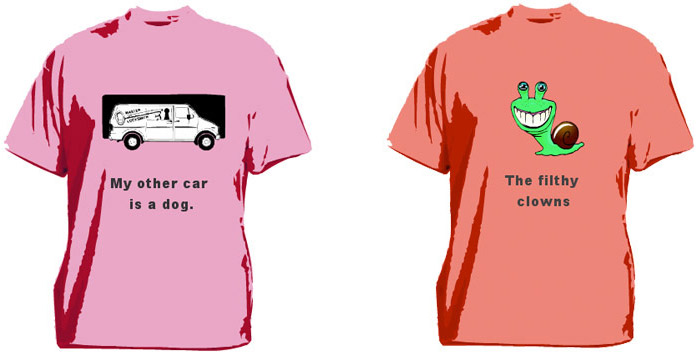 cartoon t-shirts with non-sensical slogans