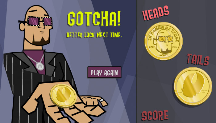 a cartoon pimp flipping a coin