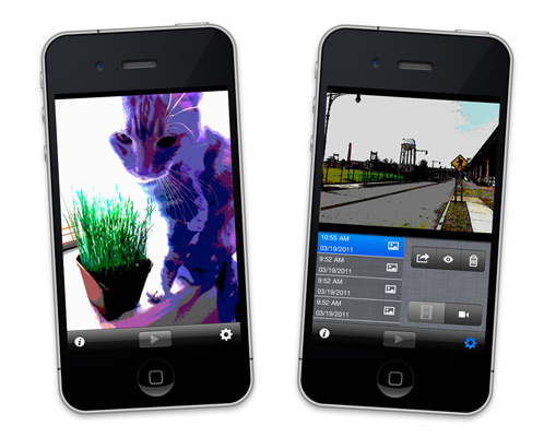 iPhone screenshots of a cat and a street